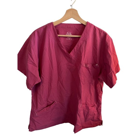 IguanaMed Pink Short Sleeve Scrub Shirt V-Neck Women's Size XL Workwear Top - Picture 1 of 5